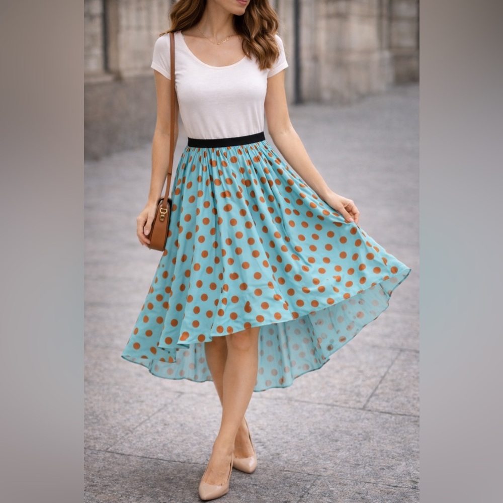 Teal Polka Dot High-Low A-Line Dress. Summer casual or day/night out!